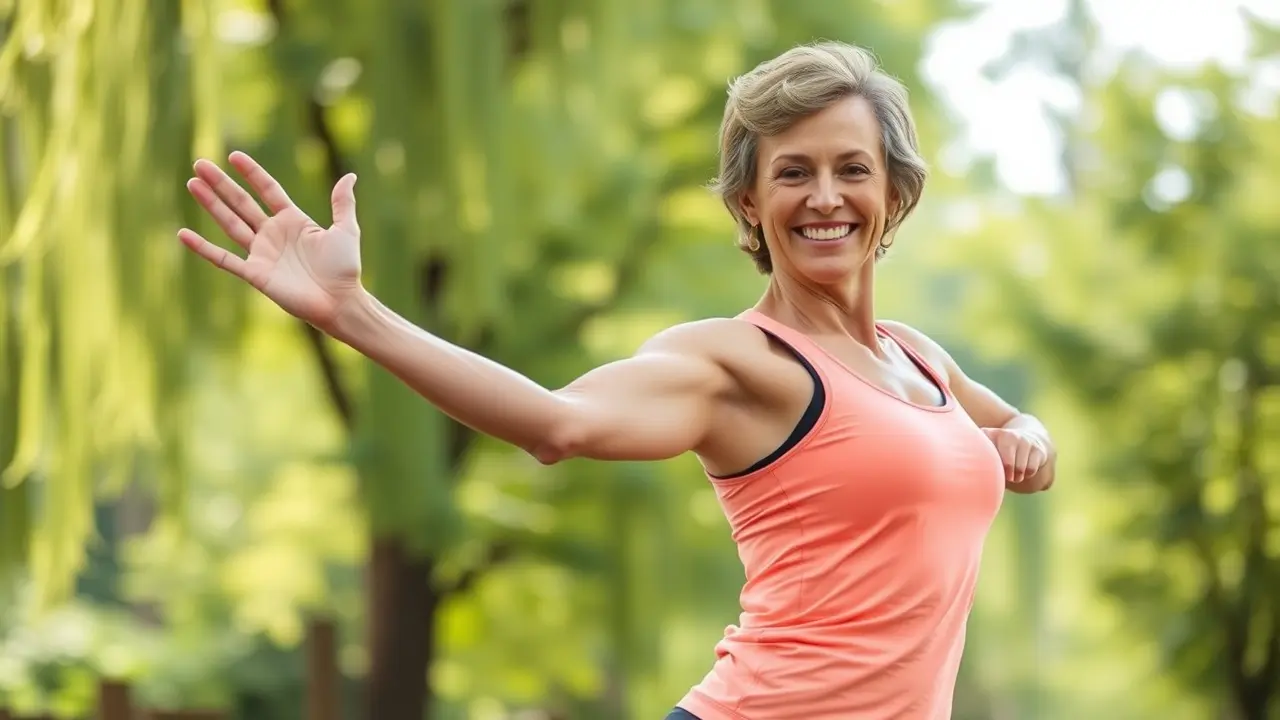 Active woman stretching in a park
