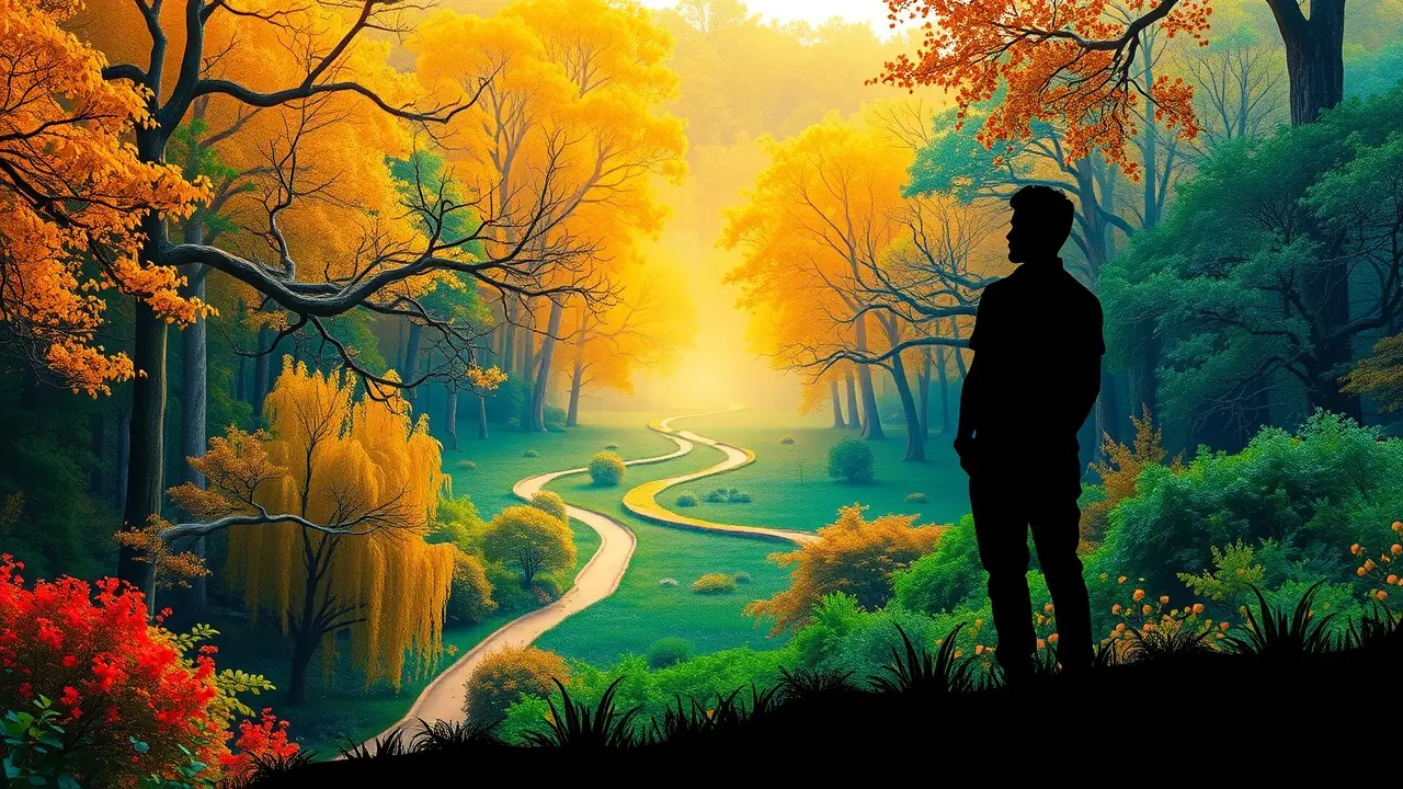 Project Archetypes Review: Can This System Unlock Your Potential? Person standing at the crossroads of many paths, silhouetted, looking toward a bright horizon