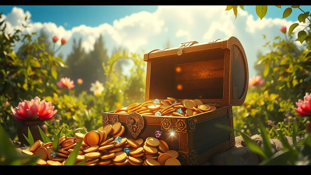 Pymander Wealth Script Review: Unveiling the Secrets to Abundance? Treasure chest overflowing with gold coins and jewels.