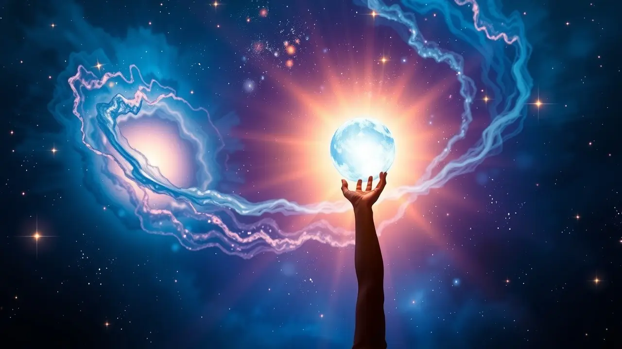Quantum Manifestation Code Review: Does It Really Work? Person reaching for a glowing orb in a galaxy
