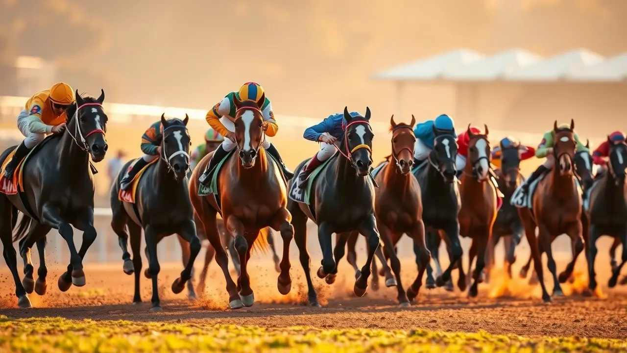 Racing Filter Horse Racing: Your Key to Profitable Bets? Horse race with jockeys silks and blurred motion