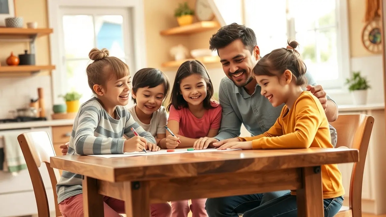 Happy family playing together at home