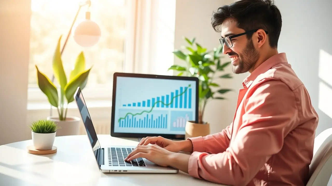 Rapid Online Profits Review: Can You Really Make Money Fast? Person working on laptop showing financial growth charts
