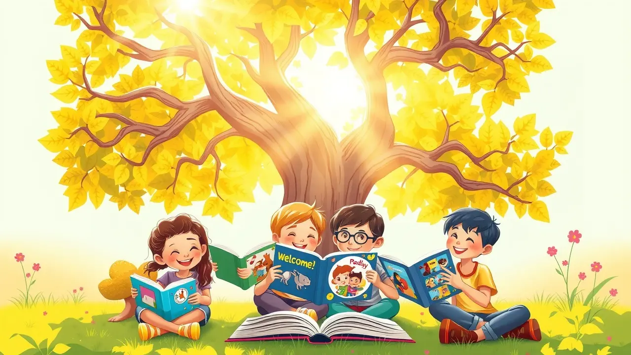 Reading Head Start Review: Is It Right for Your Child? Children happily reading books under a tree, symbolizing a love for reading.