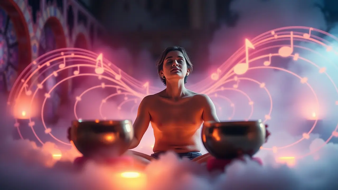 Sacred Sound Healing System Review: Does it Really Work? Meditating person surrounded by sound waves