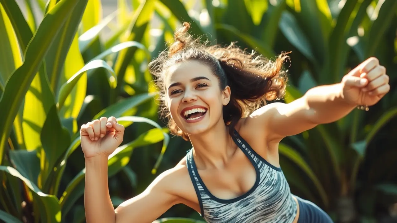 SLIMCRYSTAL Review: Unlocking Weight Loss Potential? Person happily exercising with SLIMCRYSTAL supplement