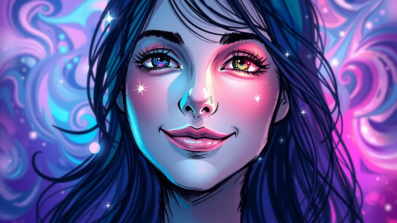 Soul Gaze Sketch of a woman's face with vibrant colors