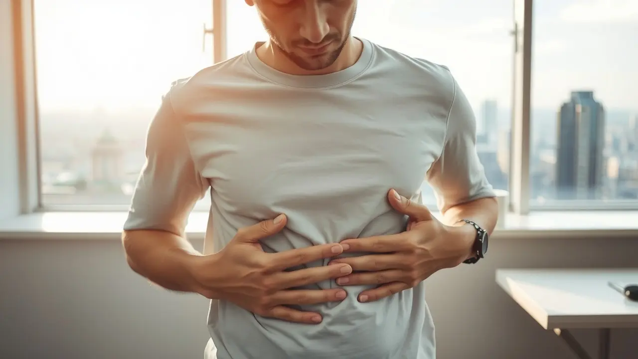 Stop Fat Storage: The Truth About Eliminating Stress Belly Worried person touching belly signaling stress-related fat storage