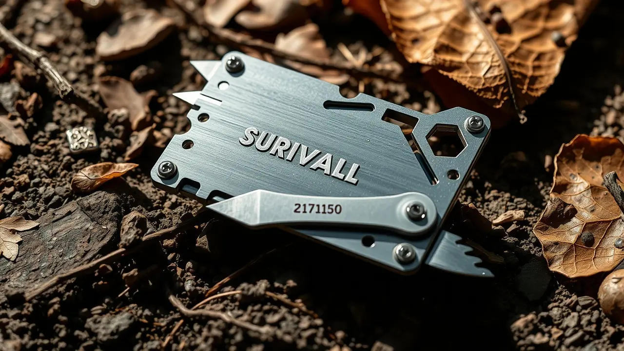 Survival Business Card close up showing multiple tools