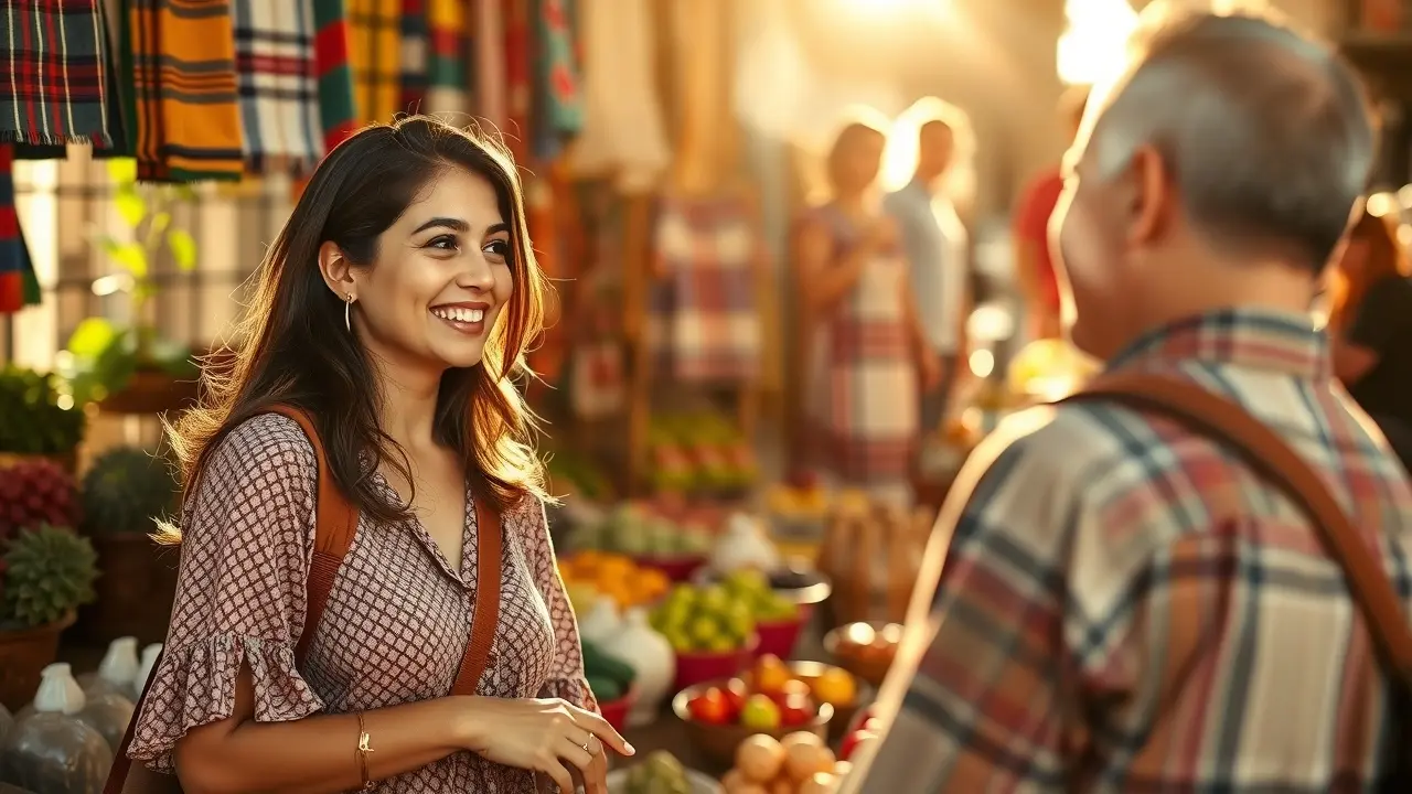 Synergy Spanish Review: Is This Language Course Right For You? Person conversing in Spanish in a Latin American Market