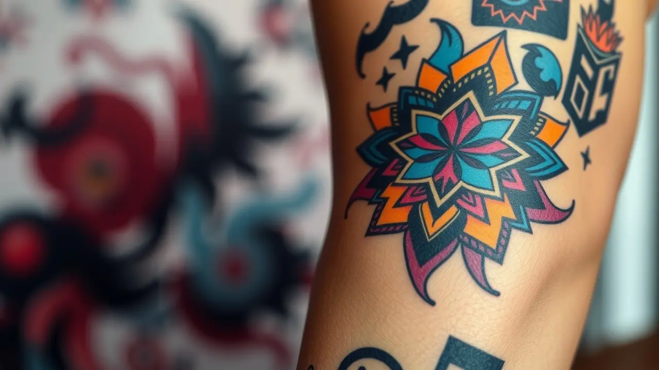 Unleashing Creativity: A Deep Dive into the Tattoo Design Collection Detailed, colorful geometric tattoo design on an arm