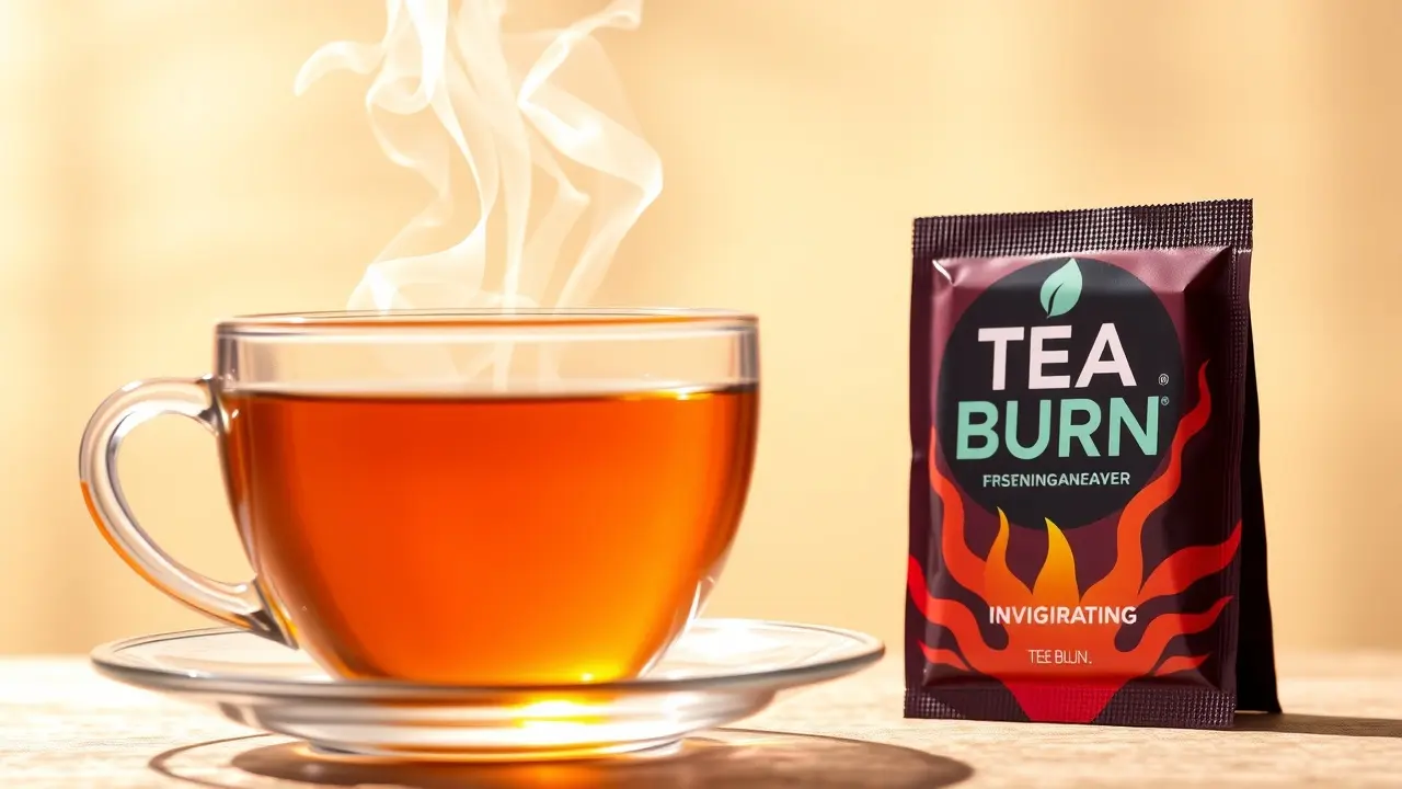 Tea Burn Review: Does This Weight Loss Powder Really Work? Tea Burn supplement packet next to a steaming cup of tea