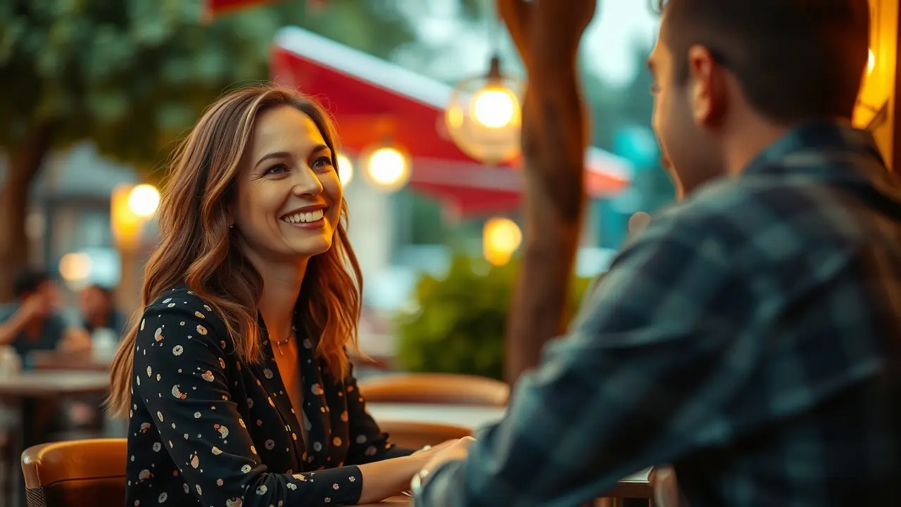 That’s Not How Men Work Review: Can Marni Kinrys Help? Woman confidently attracting a man at a cafe