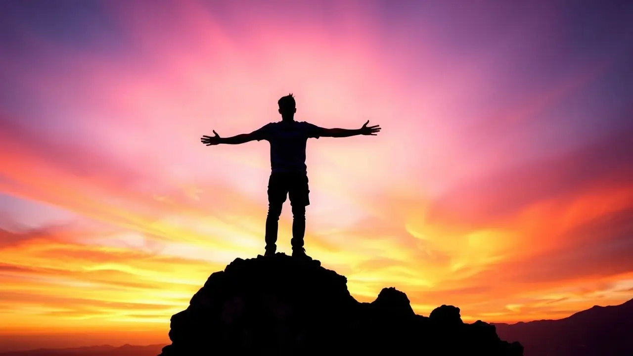 Unlock Your Potential: A Review of The Amazing You A person silhouetted on a mountaintop at sunrise, symbolizing personal achievement.