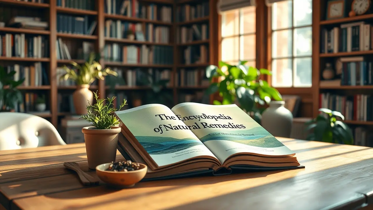 The Encyclopedia of Natural Remedies: Your Guide to Holistic Health? The Encyclopedia of Natural Remedies book displayed on a desk surrounded by natural elements.