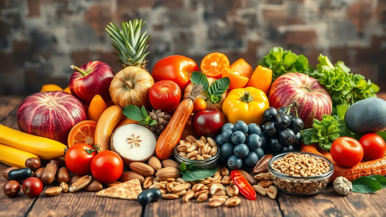 The Encyclopedia of Power Food Review: Unleash Nature’s Nutritional Powerhouse? Assortment of colorful power foods on wooden table