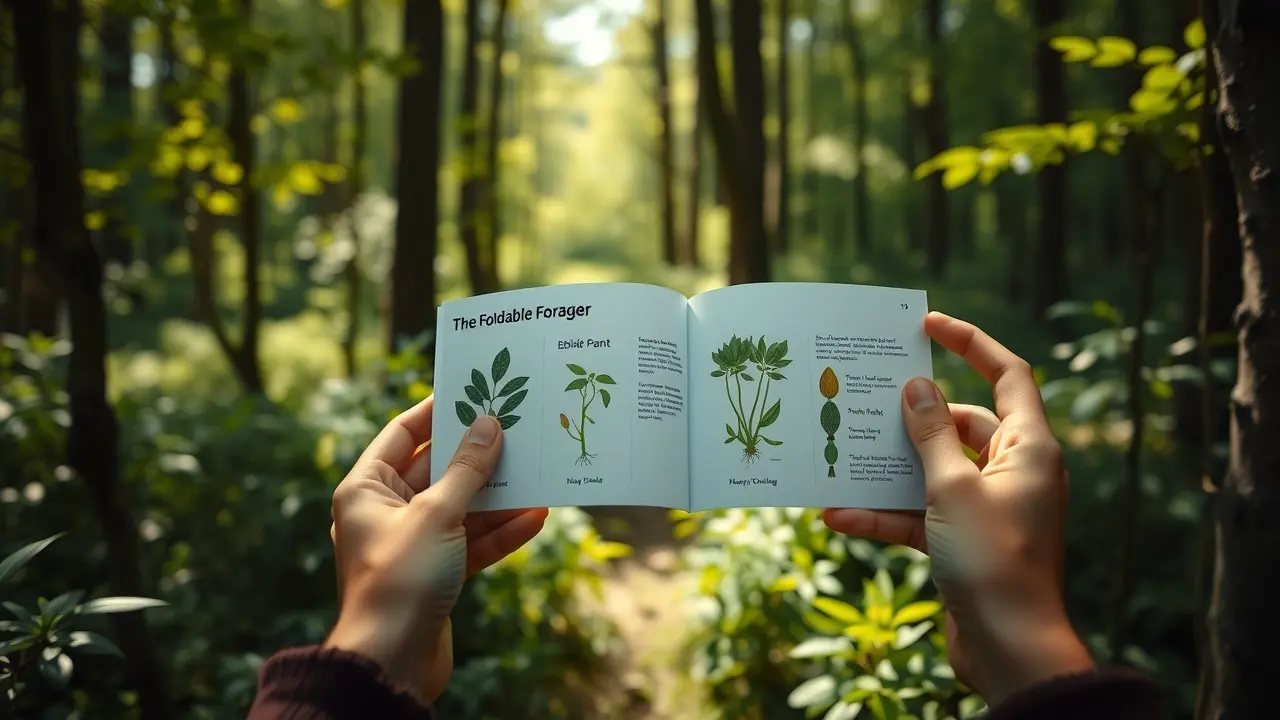 The Foldable Forager Review: Your Pocket Guide to Wild Edibles The Foldable Forager guide being used in a forest.