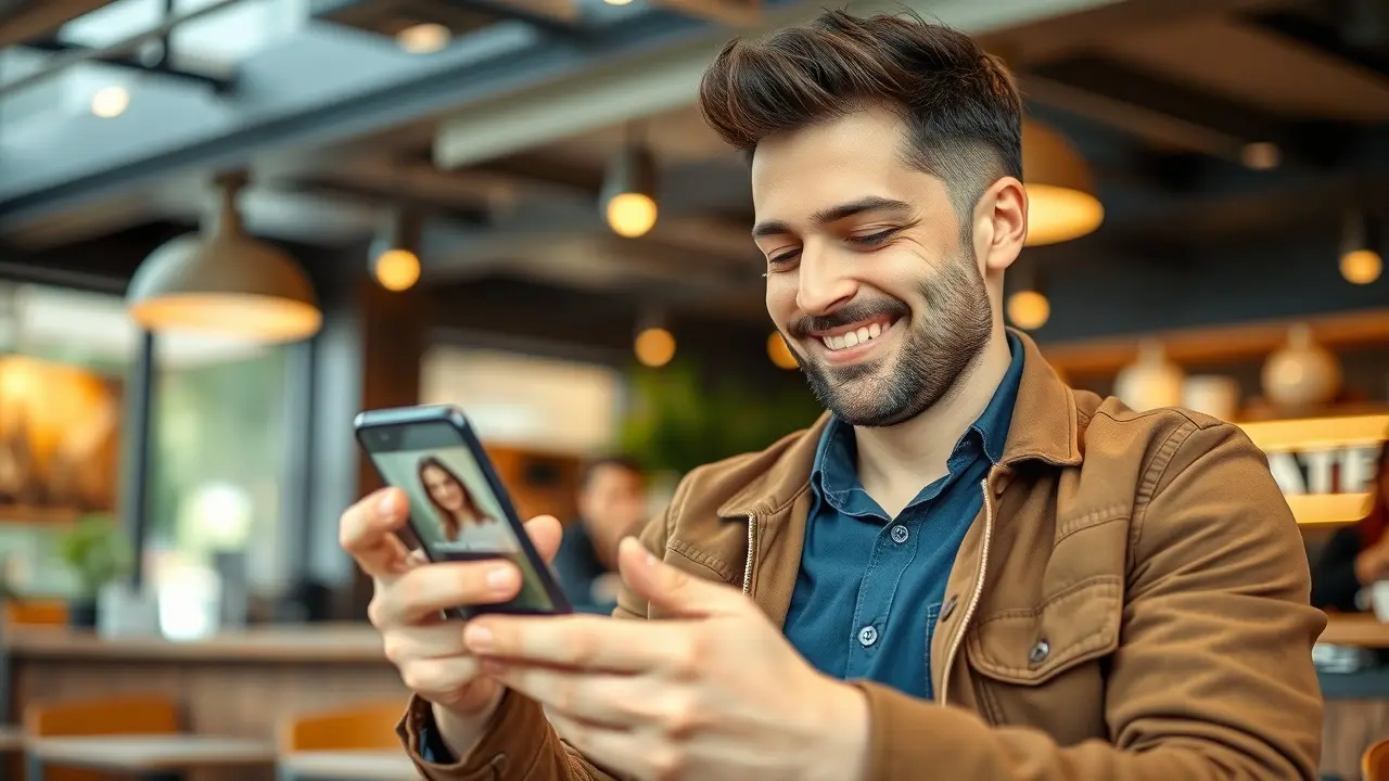 Man using dating app confidently