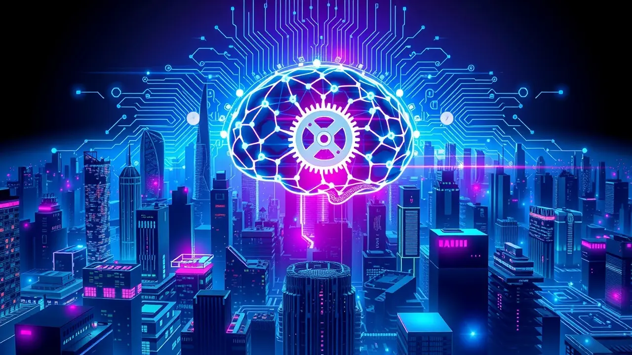 The GPT Creator Club Review: Unleash Your AI Business Potential AI brain integrated with a circuit board cityscape