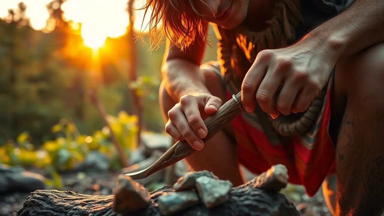 The Lost Ways Review: Can You Really Survive the Past? Demonstration of ancient survival skill with crafted tool.