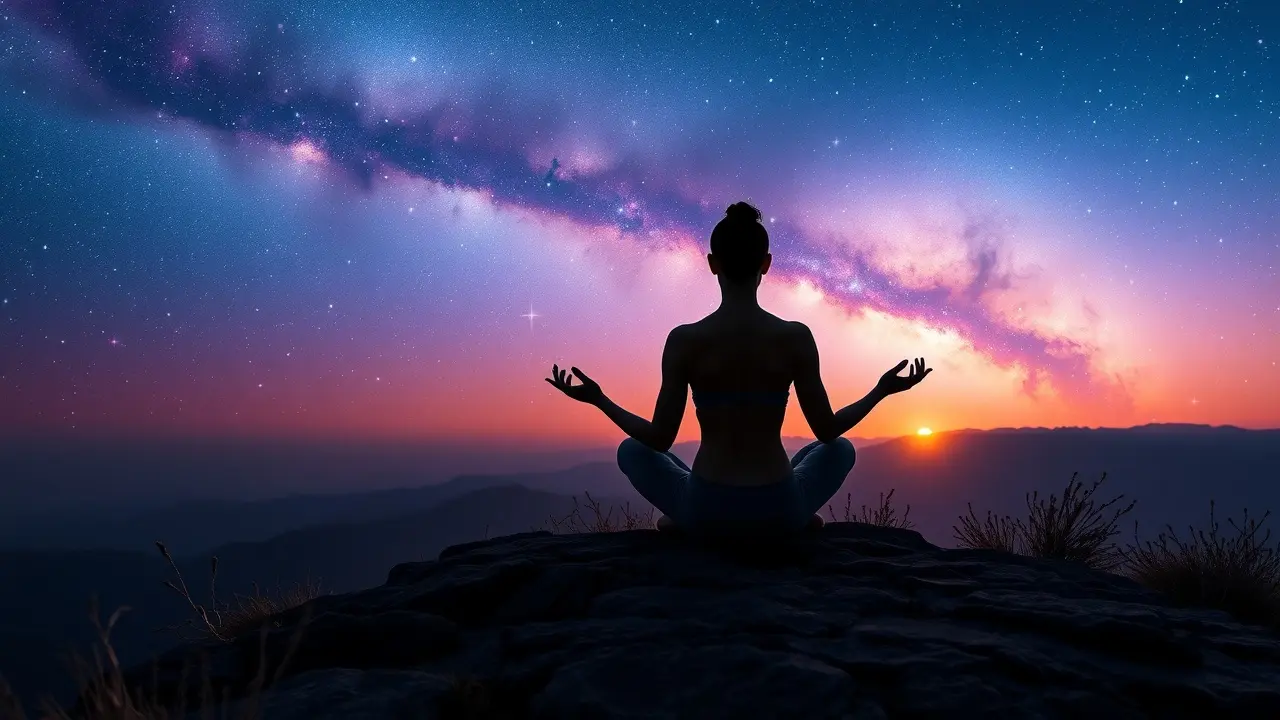 Unlock Your Potential with The Manifestation Hack: A Comprehensive Review Meditating figure connecting with the universe