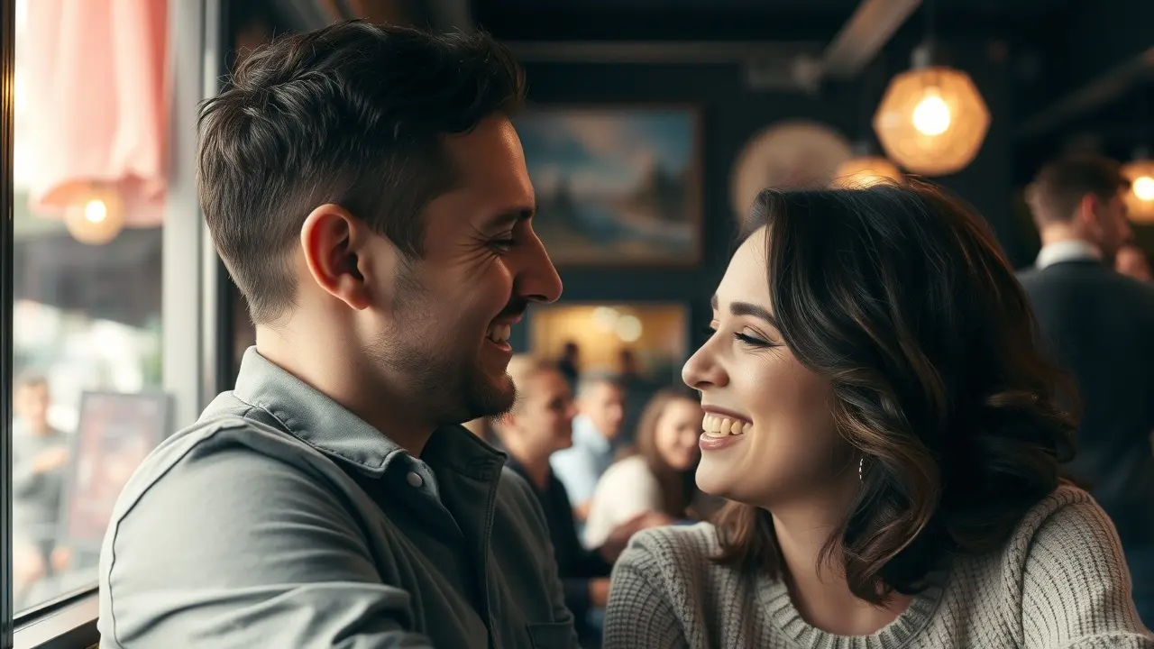 The Obsession Method Review: Does It Really Work? Man and woman smiling at each other in a cafe