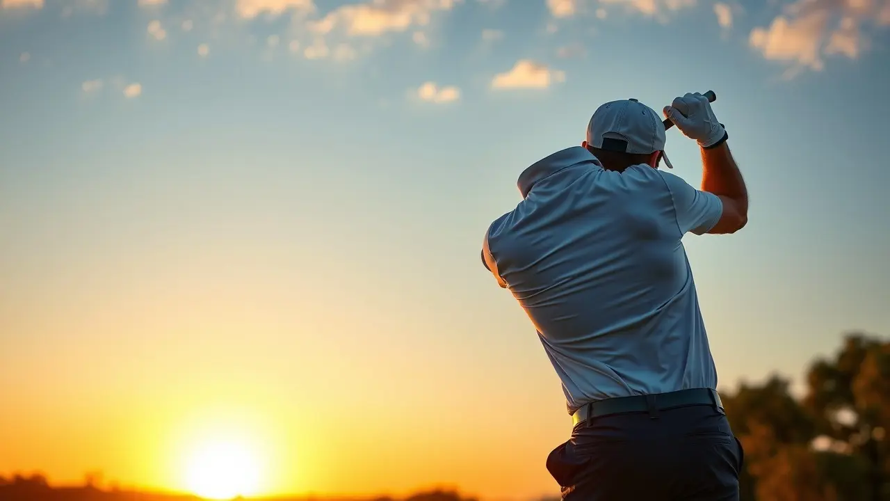 The Stress-Free Golf Swing: A Comprehensive Review Golfer with relaxed swing at sunset