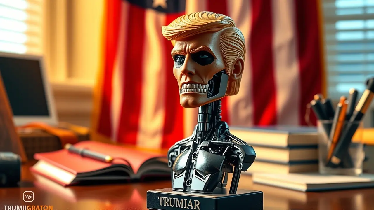 The Trumpinator Bobblehead Review: A Patriotic Collectible? Trumpinator Bobblehead on a desk with American flag