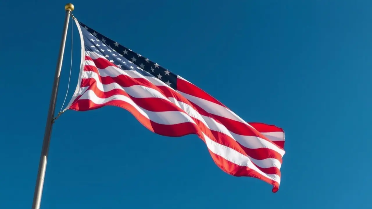 Waving USA Flag against a Clear Blue Sky