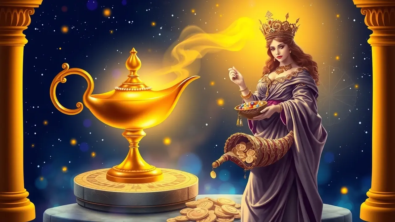 Wealth Genie Lady Fortuna: Unveiling Abundance or Just a Myth? Wealth Genie Lamp with Lady Fortuna granting wealth