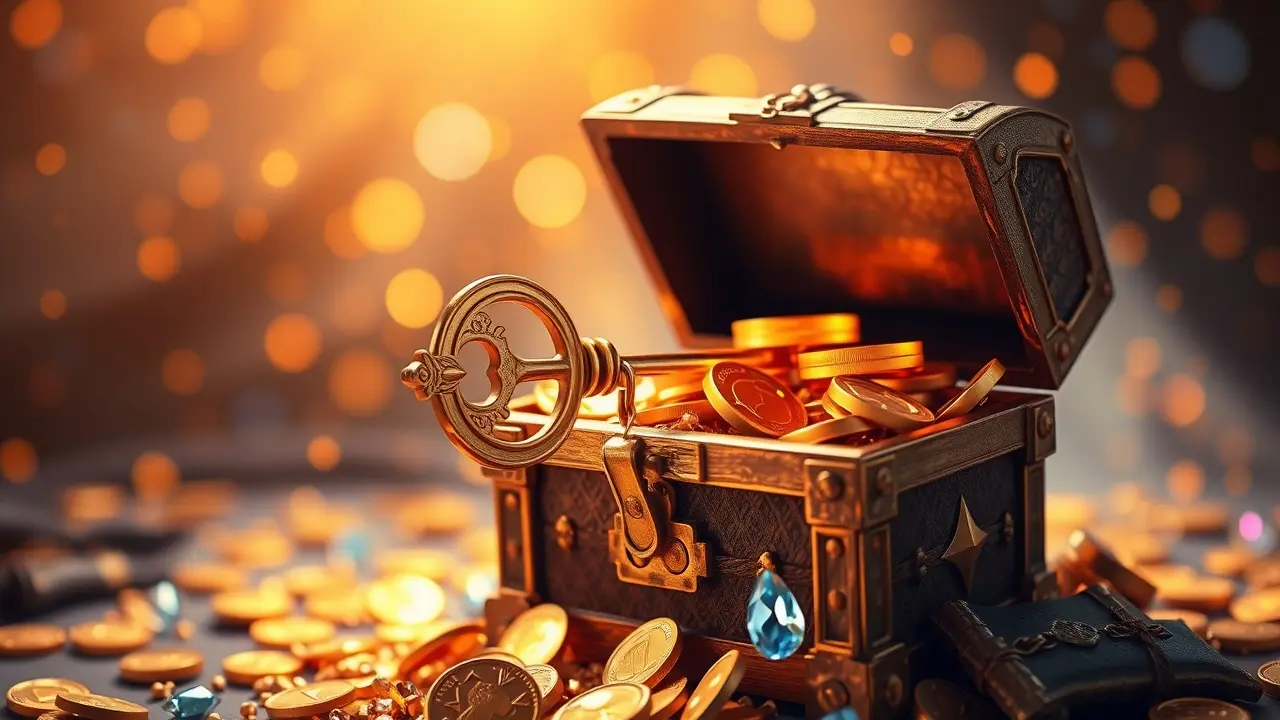 Wealth Manifest: Unlocking Your Potential for Abundance Golden key unlocking a treasure chest of gold