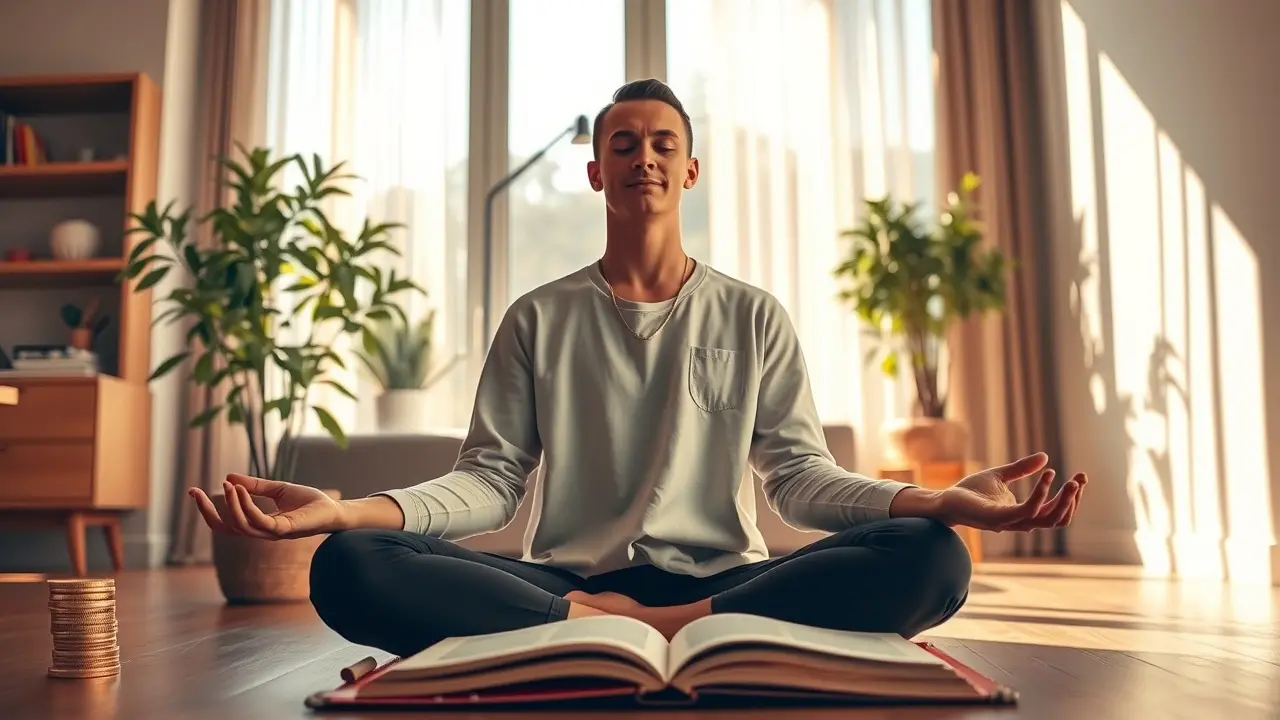 Wealth Mind Switch Review: Can This Hypnosis Program Unlock Your Abundance? Meditating Person Surrounded by Subtle Wealth Symbols.