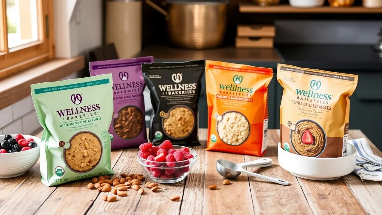 Wellness Bakeries Baking Mixes on a Rustic Table