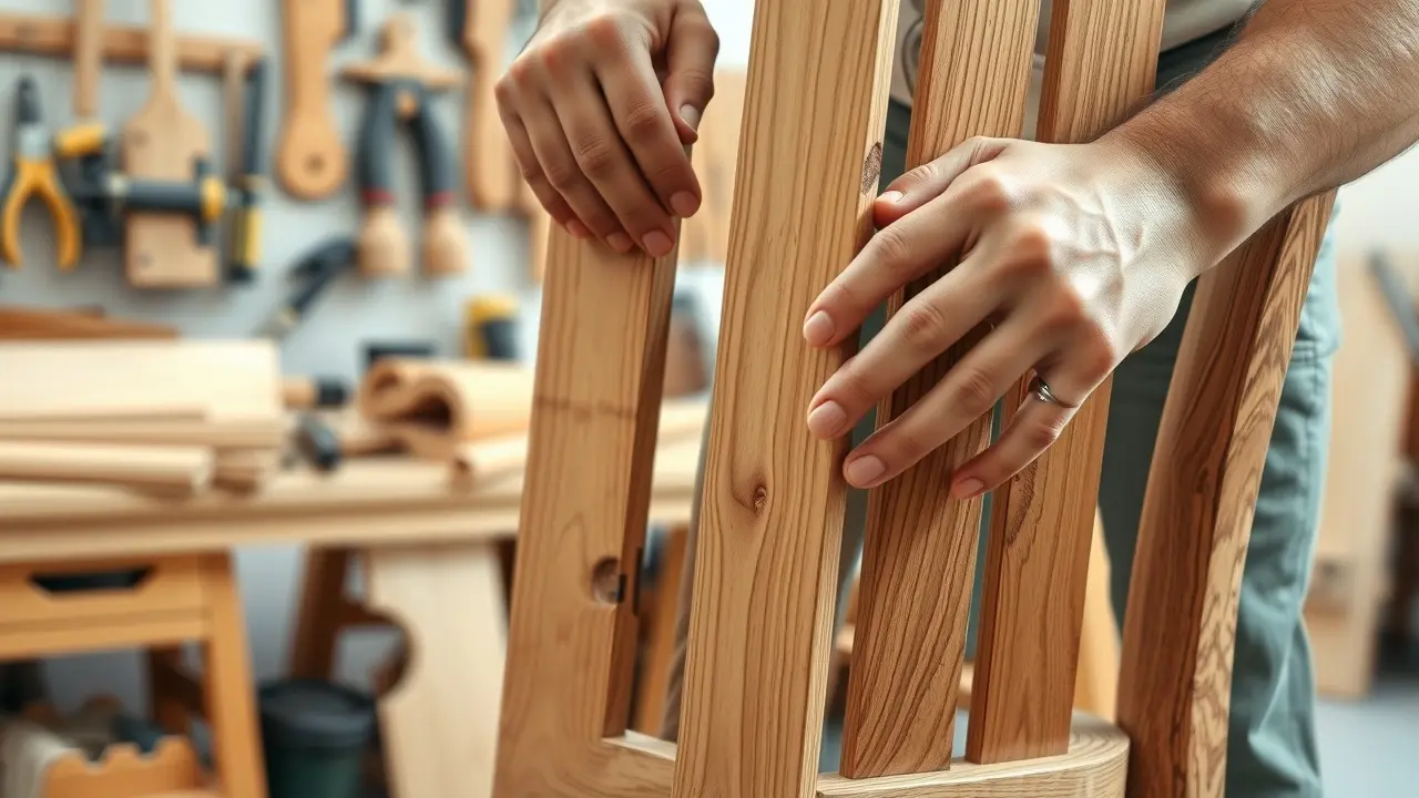 WoodProfits Review: Can You Really Make $90,000 a Year Woodworking? Hands crafting a wooden chair in a woodworking shop